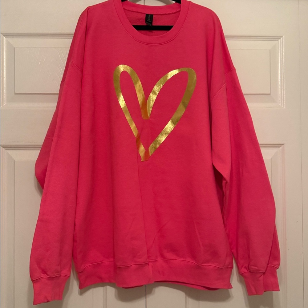 Gildan Pink Sweater with Gold Heart